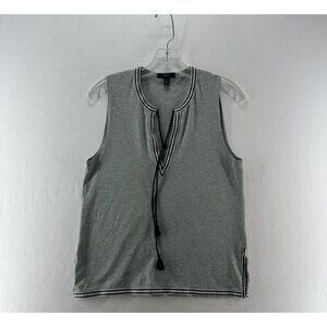 J. Crew Tank Top Womens XS Embroidered Trim Tassel Tie V-Neck Cotton Knit Gray